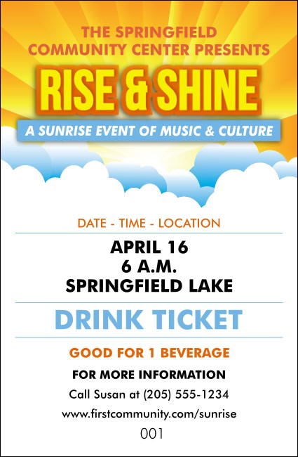 Sunrise Clouds Drink Ticket Product Front