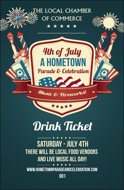 Fourth of July Freedom Blue Drink Ticket Product Front