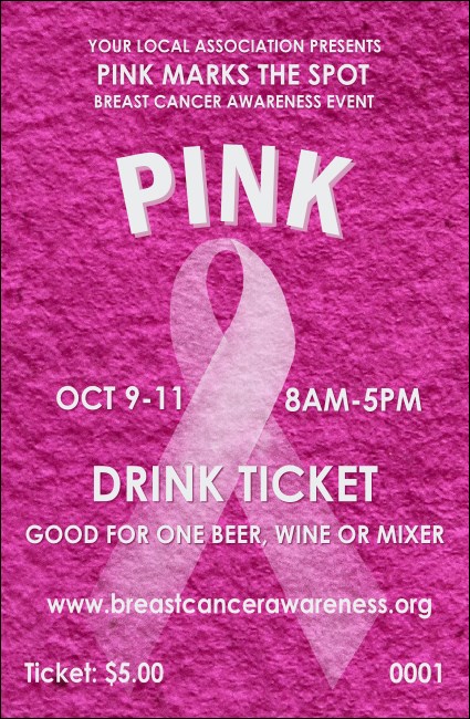 Breast Cancer Pink Ribbon Drink Ticket Product Front