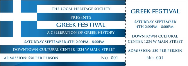 Greek Flag Event Ticket Product Front
