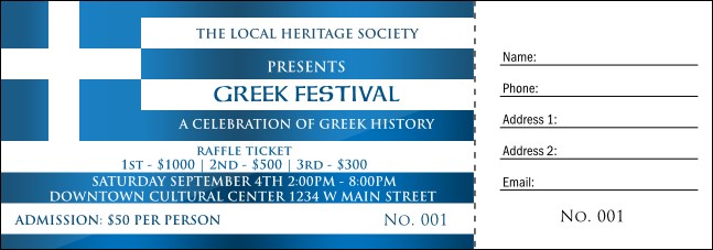 Greek Flag Raffle Ticket Product Front