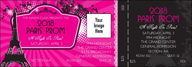 Paris Pink and Black Reserved Event Ticket Product Front