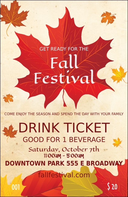 Fall Leaves Drink Ticket Product Front