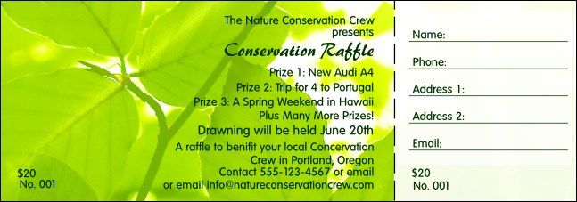 Green Leaves Raffle Ticket 0007 Product Front