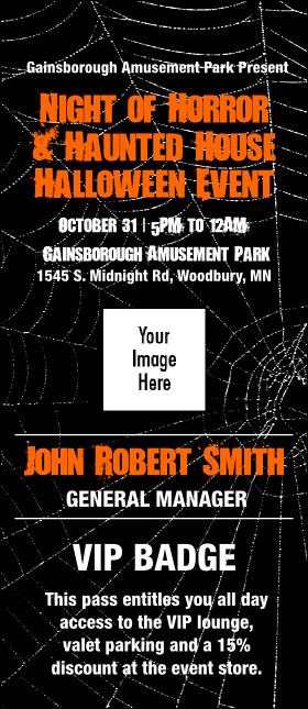 Spider Web VIP Event Badge Large Orange Black
