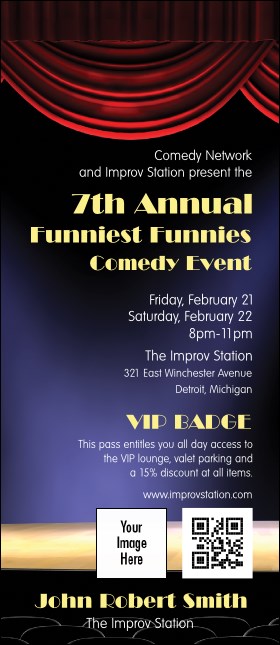 Stand Up Comedy VIP Event Badge Large Product Front