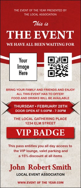 Red  VIP Event Badge Large Product Front