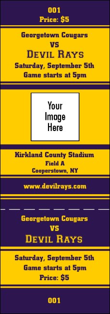 Sports Ticket 002 Purple & Yellow Product Front