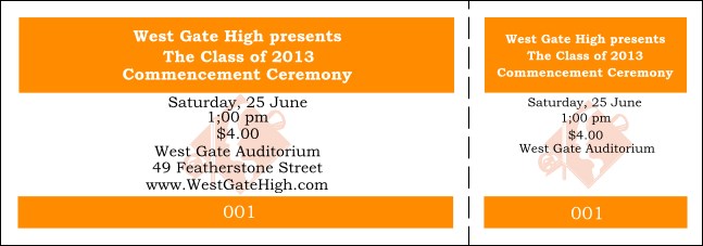 Graduation General Admission Ticket Orange Product Front