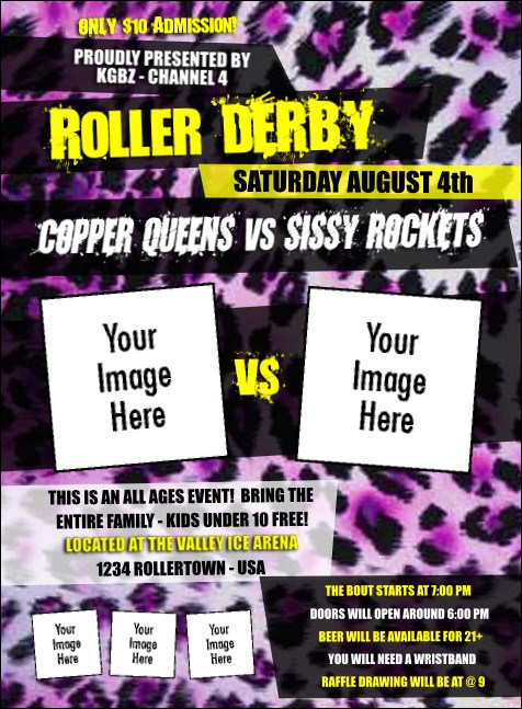 Roller Derby Pink Leopard Invitation Product Front