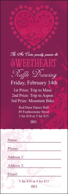 Valentine Heart Raffle Ticket Product Front