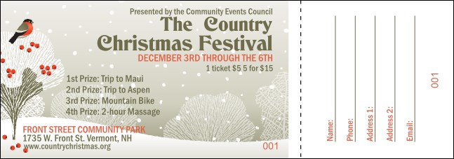 Winter Bird Raffle Ticket Product Front