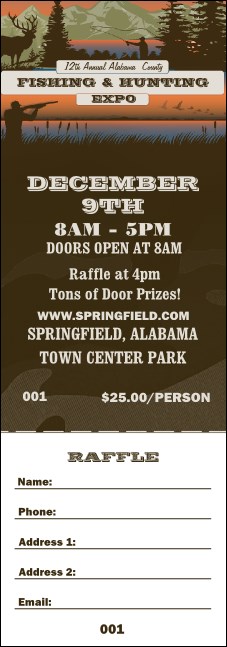Fishing and Hunting Green Camo Expo Raffle Ticket Product Front