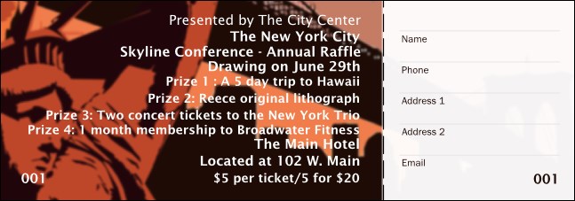 New York Red and Orange Raffle Ticket 001 Product Front