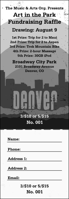 Denver Black and White Raffle Ticket Product Front