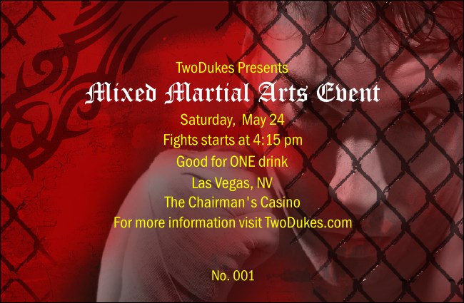 Mixed Martial Arts Event Drink Ticket Product Front