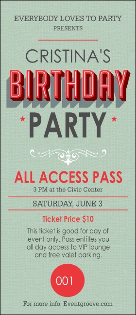 Birthday Party Green VIP Pass