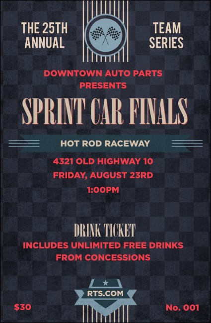 Car Racing Drink Ticket Product Front