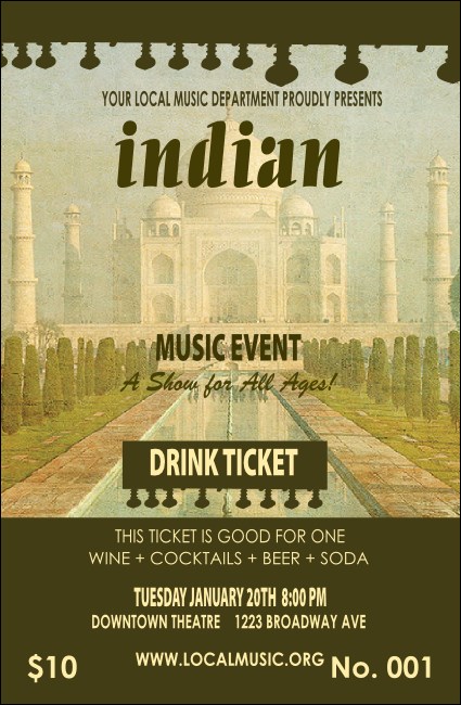 Indian Music Drink Ticket Product Front