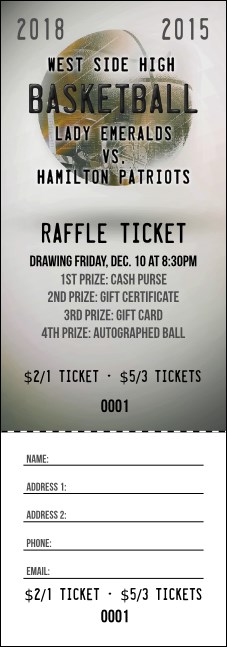 Basketball Schedule Raffle Ticket Product Front