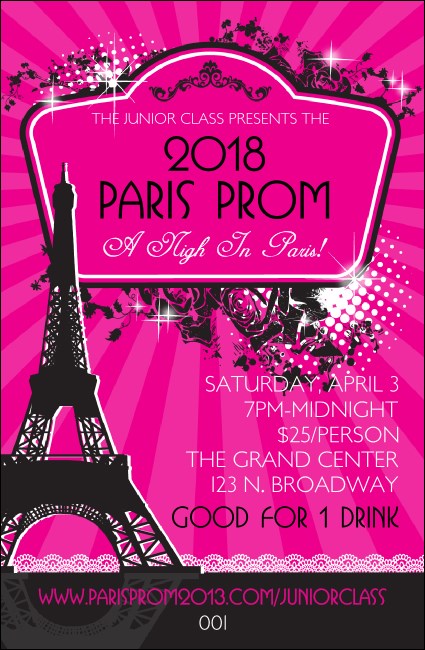 Paris Pink and Black Drink Ticket Product Front