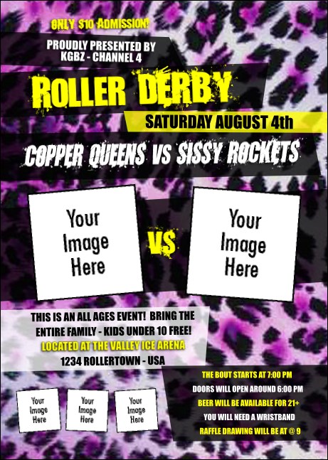 Roller Derby Pink Leopard Club Flyer Product Front
