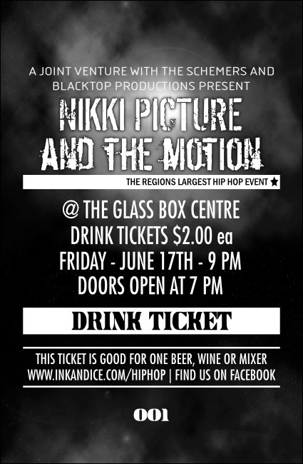 Galaxy Hip Hop Black and White Drink Ticket Product Front